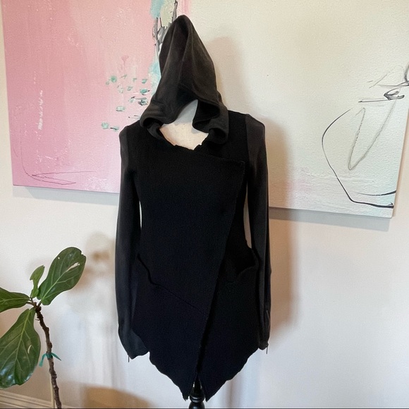 Free People Black Gray Drippy Wool Jacket Hoodie Sweatshirt Coat Asymmetrical XS - Picture 6 of 10